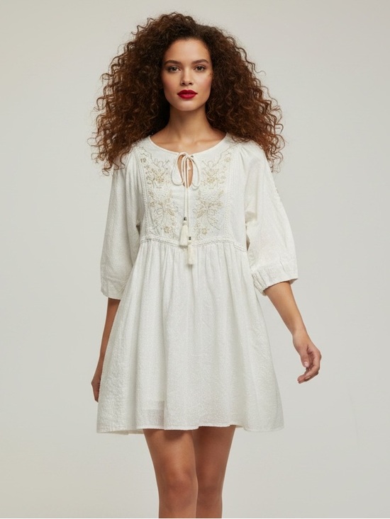 Dex Dresses & Skirts - Dex Ivory Boho Embroidered Mini Dress - Size L